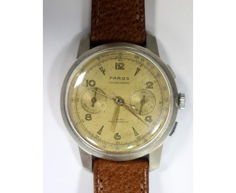 Paros - a vintage steel cased chronometer, circa 1950's, the silver/gold coloured dial with arabic and baton numerals, gold c