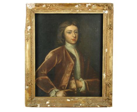 Provincial Follower of Sir Godfrey Kneller  Portrait of a young man in a buff coat, half length, with his hand in his jacket 