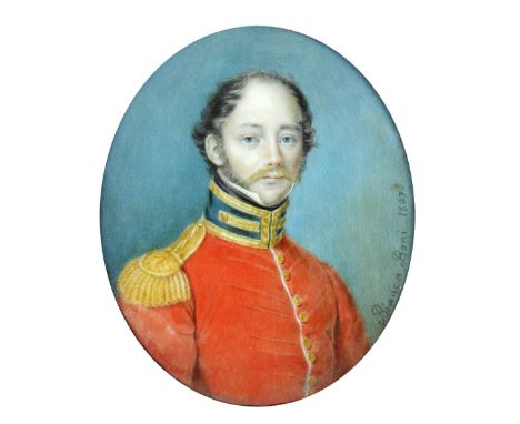 Bianca Boni (Italian, 19th Century) Portrait miniature of an officer watercolour on ivory signed and dated 1827 7½cm (3in)  I