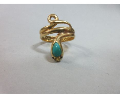 A William IV 18ct gold and gem set snake ring, the serpent with body wound twice around the finger, looped tail and head with