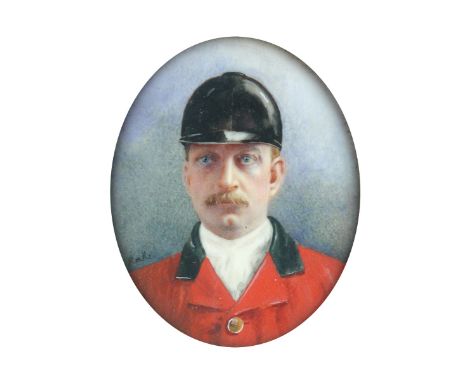 English School  (early 20th Century) Portrait miniature of Colonel Robert Ripley Leader, Master of Foxhounds, signed with ini