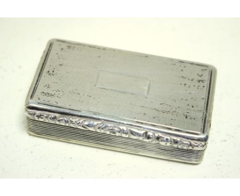 A George IV silver snuff box, by William Simpson, Birmingham 1830, rectangular with engine turned decoration, reeded sides an