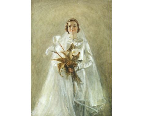 English School (20th Century)  Portrait of "Weeny", Mrs Amoret Fitz Randolph Leader as a bride on her wedding day to Colonel 