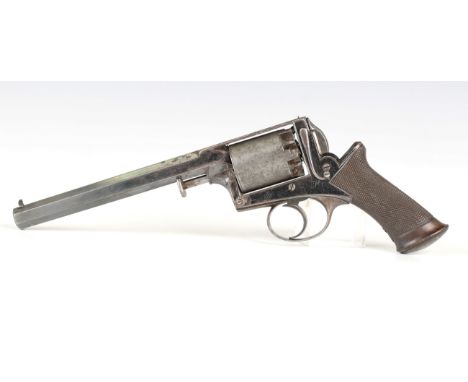 An Adams' Patent 38-bore five-shot self-cocking percussion revolver with sighted octagonal barrel, barrel length 19.5cm, deta