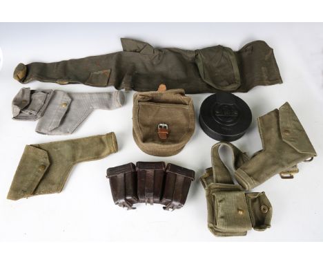 A small collection of various 20th century militaria, including a K98 ammunition pouch, two canvas pistol holsters, a Sam Bro