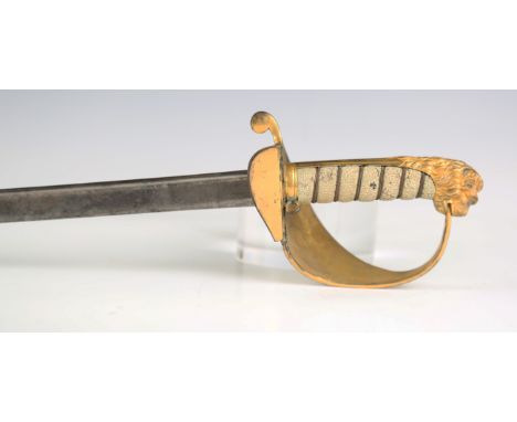 A British East India Company 1827 pattern naval officer's sword with slightly curved pipe-back blade with quill point, blade 