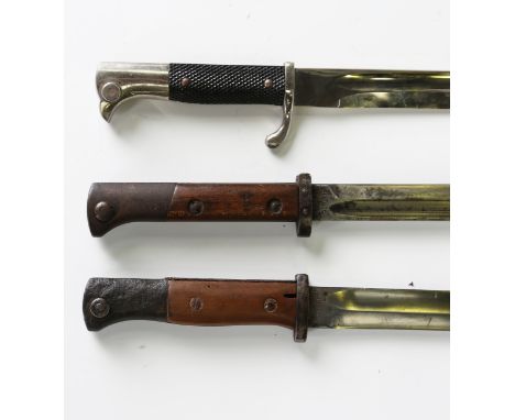 An early 20th century Czechoslovakian Mauser bayonet, blade length 29.5cm, with steel scabbard, together with a German K98 ba