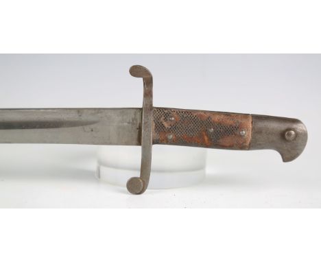 An 1856 pattern Enfield sword bayonet with recurved single-edged blade, blade length 58cm, steel crosspiece and pommel and ch