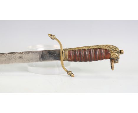 A 20th century naval dirk copy with etched fullered blade, blade length 48cm, brass 'S' shaped guard with acorn finials and w