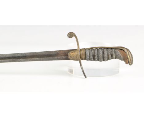 A George III period naval officer's small sword with single-edged fullered blade, blade length 58.5cm, swept brass guard with