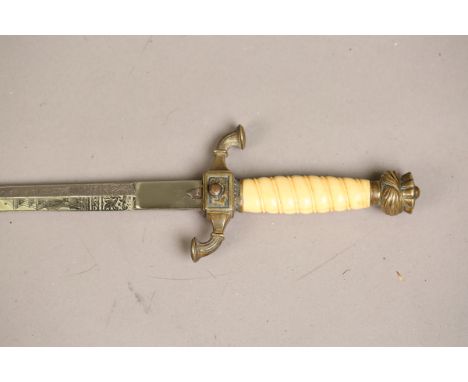 A First World War period Turkish naval dress dagger with double-edged blade, blade length 33.5cm, etched with battleship desi