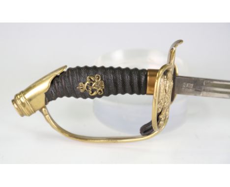 A German/Prussian 1889 model infantry officer's sword with single-edged double-fullered blade, blade length 78cm, marked 'W.K