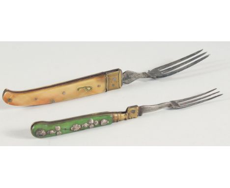 A TRAVELLING FOLDING FORK AND ANOTHER FORK. (2).