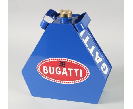 A REPLICA BLUE BUGATTI OIL CAN.