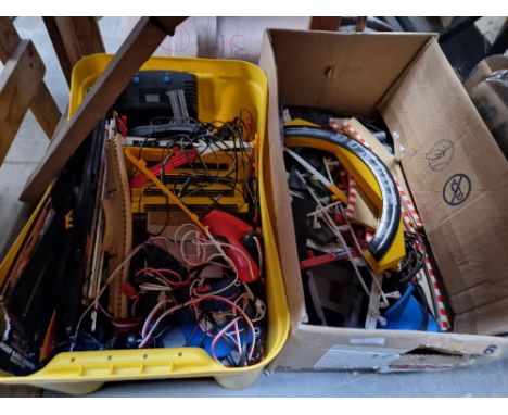 2 boxes of assorted Scalextric items 