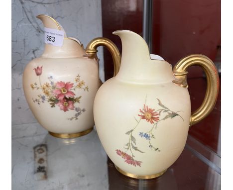 Two Royal Worcester blush ivory flat back jugs with floral design, one height appx 17cm,manufactured appx turn of 20th centur