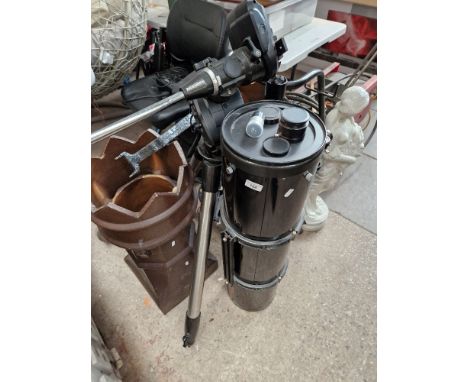 A Celestron C8N reflector telescope with motorised tripod (not currently working). 
