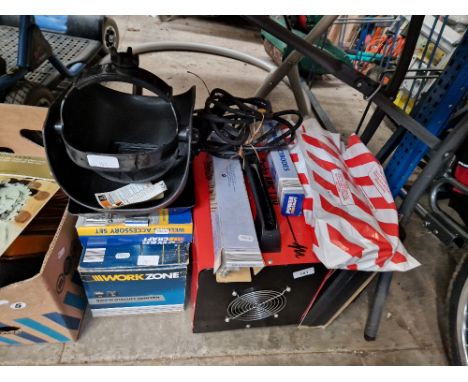 Assorted tools comprising a Woldweld Turbo Arc 130, a Workzone biscuit jointer, etc etc. 
