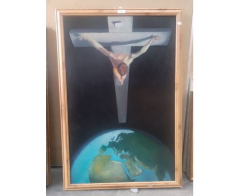 Geoffrey Nelson, 20th century school, oil on board after Salvador Dali 'Christ of St John of the Cross', 58cm x 89cm, pine fr