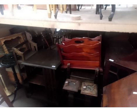 A collection of assorted furniture including oak revolving bookcase, an ebonised tripod table, various chairs, an astral glaz