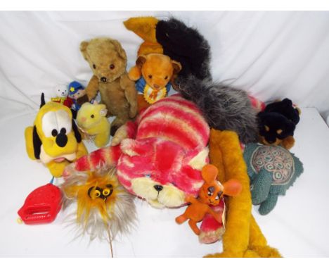 Soft toys - a good selection of thirteen soft toys to include Peter Firmin Bagpuss approx 74 cm (h), a vintage Dean's bear wi