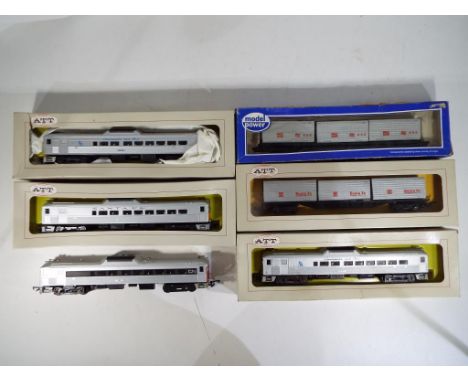 Model Railways - six items of HO scale ATT Corp rolling stock comprising two powered rail cars, two unpowered rail cars and t