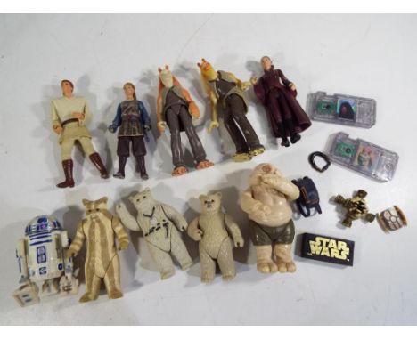 Star Wars - four vintage 1980's Hasbro Star Wars figures and later to include Jar Jar Vinks, R2 - D2 and similar.