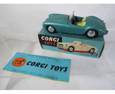 Corgi - MGA Sports Car # 302 comprising metallic green body with windscreen,  (nm in mb) with marketing leaflet in original a