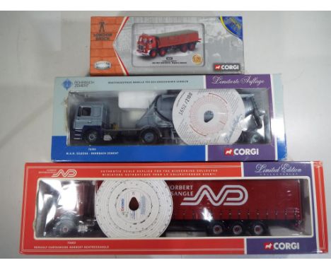 Corgi - three 1:50 scale trucks, reference numbers 75603, 76301 and 26401, all models have certificates and are in mint condi