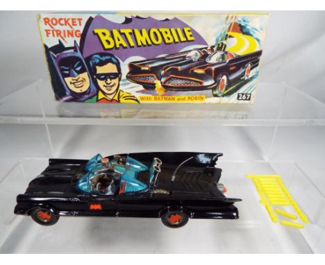 Corgi - a 267 Batman rocket firing Bat Mobile with blue tinted windows with Batman and Robin figures and missiles some still 