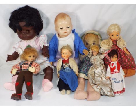 Vintage dolls - a good selection of dolls to include a Chiltern black doll with closing eyes, moving limbs, approximate heigh