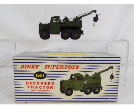 Dinky Supertoys - A Dinky Supertoys # 661 Recovery Tractor (with windows), green body and hubs, contained in original blue an