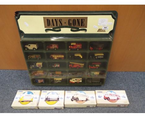 Diecast - a Lledo wall mountable display case containing twenty diecast model motor vehicles and four boxed Corgi Classics co