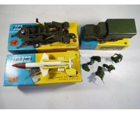 Corgi - three diecast vehicles in original good boxes, comprising #1117 loading trolley for Bloodhound guided missile, #1115 