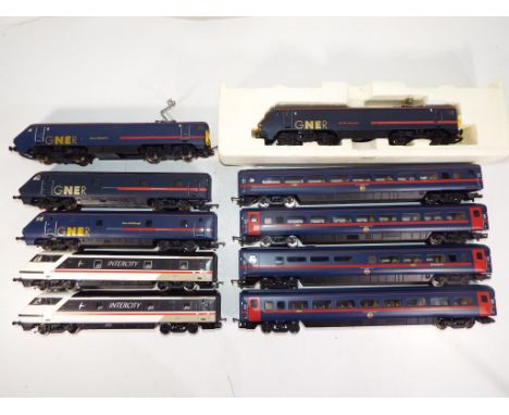 Model Railways - Hornby OO gauge unboxed Class 91 electric locomotive, consisting of four coaches, four dummy cars and two po