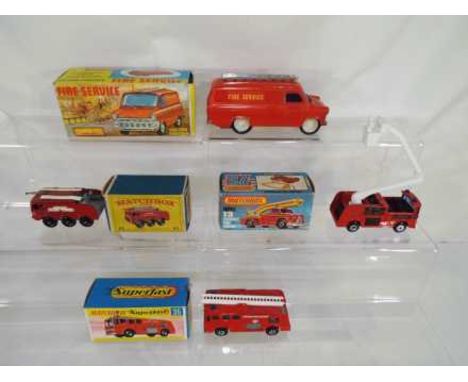 Diecast models - four emergency service fire vehicles to include Matchbox Series by Lesney #63 Fire Crash Tender, a Matchbox 