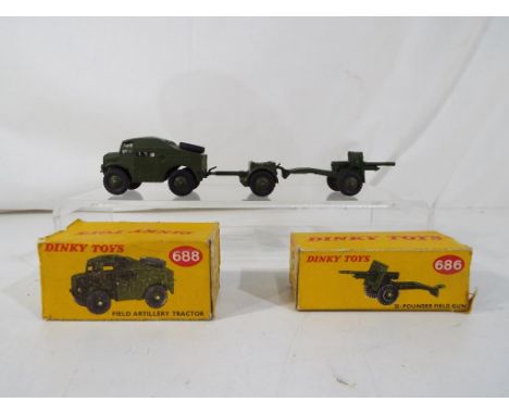 Dinky Toys - Tree Dinky Toys model army vehicles comprising # 686 25 - Pounder Field Gun (contained in original card box), # 