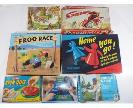 Board games - seven vintage board games in original boxes to include a rare Harlesden Speedway Racing game, Snow White 6-side