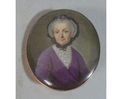 A Gold Framed Brooch Containing Miniature Portrait of Lady, 3.6cm High 