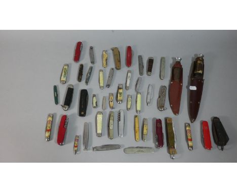 A Collection of Various Pen Knives, Two Hunting Knives, Multi Tool Knives etc 