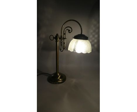 A Modern Desk Top Table Lamp with Etched Glass Shade , 55cm High 