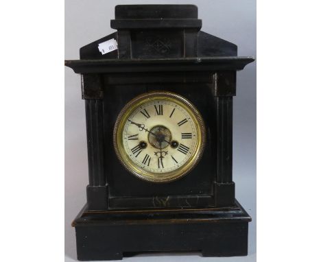 An Ebonised Cased Edwardian Mantle Clock of Architectural Form, 34cm High 