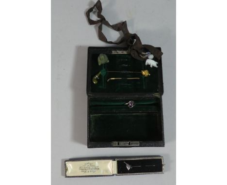 A Small Jewellery Box Containing Various Tiepins and Dress Ring 