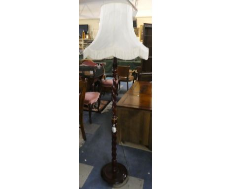 A Modern Barley Twist Mahogany Standard Lamp and Shade 