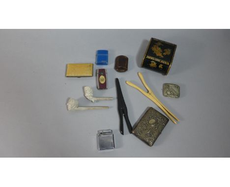 A Collection of Sundries to Include Glove Stretchers, Vestas, Cigarette Cases, Cigarette Box, Zippo Lighter (Note:We Cannot N