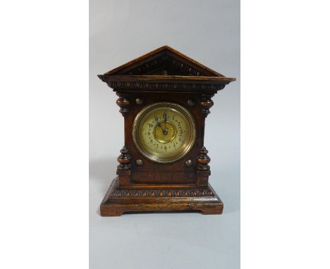 An Edwardian Continental Oak Mantle Clock of Small Architectural Form, Movement in Need of Attention, 15cm High 