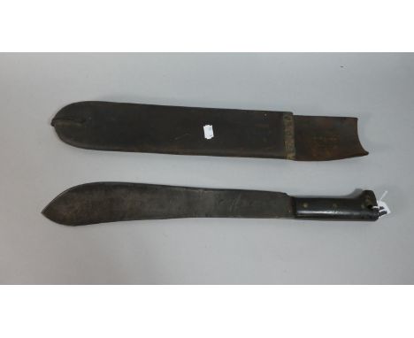 A WWII American Machete by Collins, 1944 with Leather Scabbard, Blade 37.5cm Long 