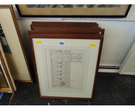 Eight framed architectural prints of Durham Cathedral, by R.W Billings 1843, engraved G Gladwin publishers, T &amp; W Boone