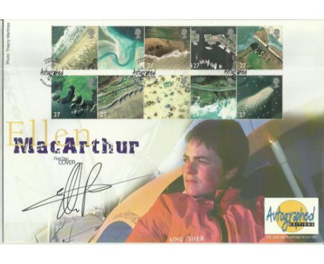 Collection of 8 Autographed edition First Day covers in blue album. Those included are Ellen MacArthur, Peter Snow, Johnny Mo