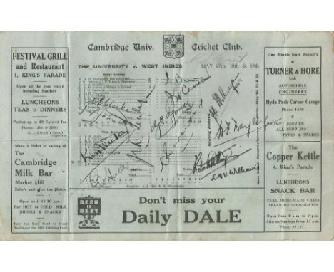 1939 Cricket scorecard: Cambridge University v West Indians May 17th, 18th & 19th including Stollmeyer, Barrow, Headley, Gome